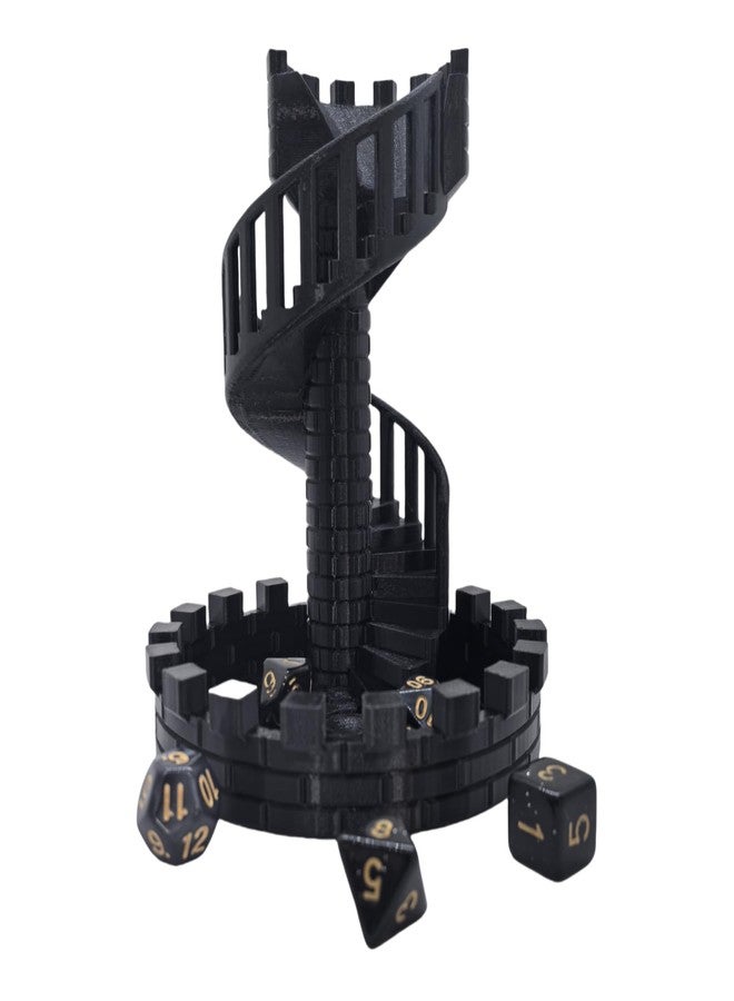 XJPONGC Dice Spiral Staircase Castle Dice Tower Dungeons and Dragons RPG Tabletop Roleplaying Game Jail D&D (Random 7PCS D20 Dice Set Included) Black - Image 1